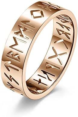 Anillo vikingo nórdico hueco para hombres y mujeres, símbolos de runas nórdicas, anillos de acero inoxidable, oro negro, plata, oro rosa, talla 6-12