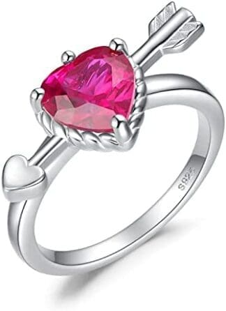 JewelryPalace Flecha de Cupido Anillo Plata Mujer 2.2ct Circonita Color Rubí Rojo, Corazón Anillo Solitario Plata de Ley 925, Anillo Niña Romántico con Piedra, Anillo de Compromiso Conjunto Joyas