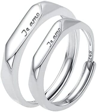 Daesar Anillos Parejas Plata de Ley Ajustable 1 Par Anillos Mujer Hombre Grabado Te Amo Anillos de Parejas Plata