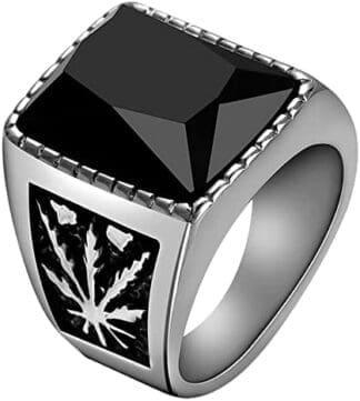 OIDEA Anillos para Hombre, Anillo de Acero Inoxidable Piedra Negra, Anillos Rosados ??Novio Hiphop Punk-Color Plata Tamaño 20 (60 mm)