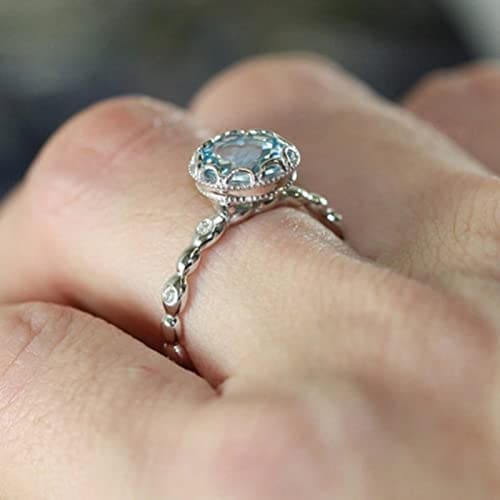 TOGGA Anillo de topacio Azul Genuino, Anillos chapados en Oro de 14k a la Moda para Mujer, Anillo de Compromiso de Halo, Piedras Preciosas, joyería Fina - Imagen 4