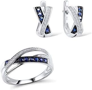 AdronQ®  Conjunto de Joyas de Plata para Mujeres Pendientes de Anillo de circonio cúbico Brillante Conjunto de Plata de Ley 925 Alianza de Boda Joyería de Moda