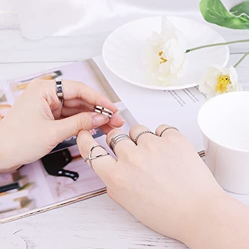 MILACOLATO-Juego 8 Piezas Juntas Huecas de Anillos para Nudillos Anillo de Acero Inoxidable, Anillos Simples Apilables para Dedos Lisos para Mujeres, Anillo Midi Bohemio Simple Chapados En Oro/Plata - Imagen 7