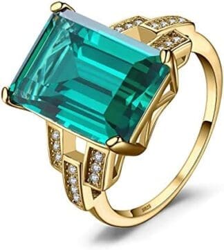 JewelryPalace Anillo Mujer Plata Oro 14k Oro Rosa, Anillo Compromiso 5.9ct Esmeralda Verde Simulado Corte Esmeralda, Anillos Promesa Piedras, Anillos Niña de Cóctel Circonitas, Conjunto Joyas