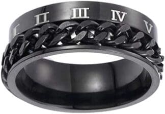 USHOBE Anillo de cadena giratorio anillo de banda de acero titanio clásico con números romanos