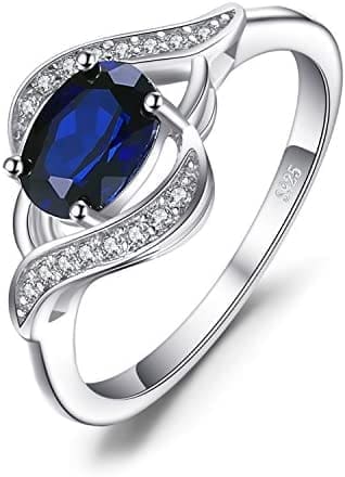JewelryPalace Anillo de Compromiso Mujer Plata Oro 14k Oro Rosa, Ola Anillo Promesa con 1ct Zafiro Azul Creado, Anillos Niña con Piedra Preciosa Corte Ovalado, Conjunto Joyas Mujer