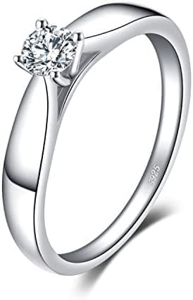 JewelryPalace Solitario Anillo Mujer Plata Oro 14k Oro Rosa, Anillo de Compromiso Sencillo Diamante Simulado, Anillos Niña Clásico con Piedra Preciosa, Anillo Promesa Elegante Joyas de Mujer