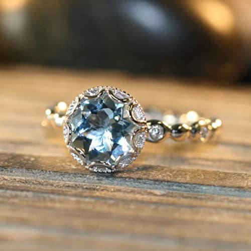 TOGGA Anillo de topacio Azul Genuino, Anillos chapados en Oro de 14k a la Moda para Mujer, Anillo de Compromiso de Halo, Piedras Preciosas, joyería Fina - Imagen 3