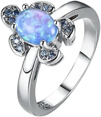 Yowablo Anillo de compromiso con circonio redondo para mujer, anillo de plata