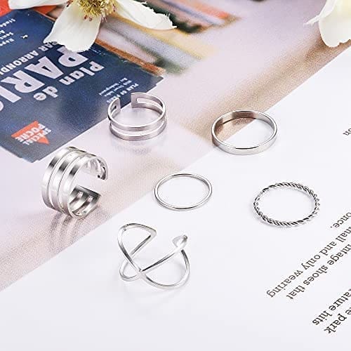 MILACOLATO-Juego 8 Piezas Juntas Huecas de Anillos para Nudillos Anillo de Acero Inoxidable, Anillos Simples Apilables para Dedos Lisos para Mujeres, Anillo Midi Bohemio Simple Chapados En Oro/Plata - Imagen 3
