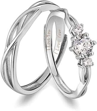 2PCS Alianzas de Plata Pareja I Love You Grabado Anillo de Plata 925 Anillos para Parejas, Bodas