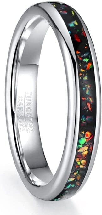 Vakki Anillo de tungsteno de ópalo negro de 4 mm para hombres y mujeres, anillo de amistad adecuado para el matrimonio compromiso de compromiso tamaño 54 a 67 (17.2-21.3)