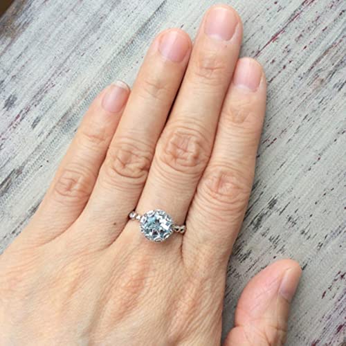 TOGGA Anillo de topacio Azul Genuino, Anillos chapados en Oro de 14k a la Moda para Mujer, Anillo de Compromiso de Halo, Piedras Preciosas, joyería Fina - Imagen 6