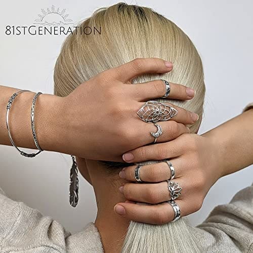 81stgeneration Anillo de Banda de Plata Esterlina 925 con Ola de Mar Océano Estilo Boho para Mujer - Imagen 9