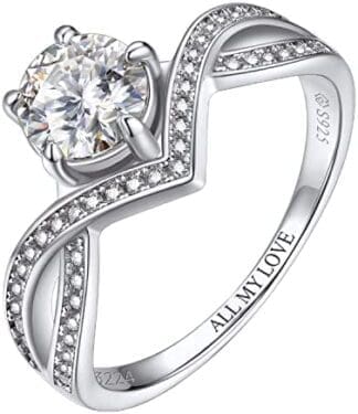 MomentWish Anillo de Compromiso, Moissanita Diamante Anillo Mujer, con Certificato Gra, Plata/Oro Rosa de Ley 925, Regalo Aniversario de Bodas Pareja