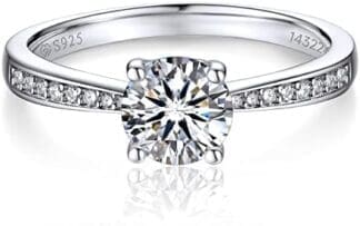 MomentWish Anillo de Compromiso, Moissanita Diamante Anillo Mujer, con Certificato Gra, Plata/Oro Rosa de Ley 925, Regalo Aniversario de Bodas Pareja