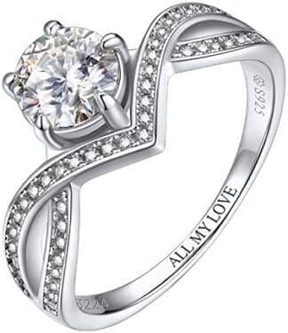 MomentWish Anillo de Compromiso, Moissanita Diamante Anillo Mujer, con Certificato Gra, Plata/Oro Rosa de Ley 925, Regalo Aniversario de Bodas Pareja