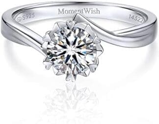 MomentWish Anillo Compromiso Mujer, Moissanita Diamante Anillos Mujer,con Certificato Gra,Alianza Solitario Plata de Ley 925,Regalo Aniversario Pareja