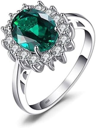 JewelryPalace Anillos Mujer Plata Princesa Diana Kate Middleton Creado Zafiro Esmeralda, Anillos de Compromiso Mujer Plata Oro 14k Oro Rosa, Anillo Mujer Alianzas, Joyería de Aniversario Personalizada