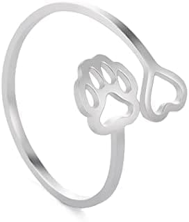 TEAMER Anillo de acero inoxidable Corazón Pata de gato Flor Serpiente Estrella Música Pareja Anillos Anillo de dedo ajustable