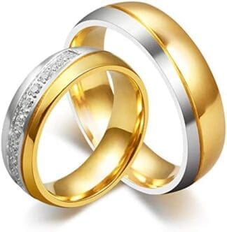 ANAZOZ Anillo 1 Pcs Anillo Pareja Oro,Anillo Acero Inoxidable Anillo Compromiso Anillo de Parejas Anillo Mujer Oro Anillo Hombre Oro