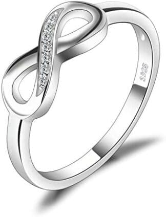 JewelryPalace Infinito Anillos Mujer Plata Oro 14k Oro Rosa, Anillo de Compromiso Circonita Diamante Simulado, Anillo Promesa Romántico Joyas de Mujer Piedra, Regalo Anillos Niña Conjunto Joyas