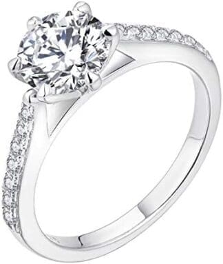 JO WISDOM Mujer Anillo Plata de Ley 925,Anillo Compromiso Boda Promesa con Circonita Cúbica 5A de 7mm, Bisutería para Mujer