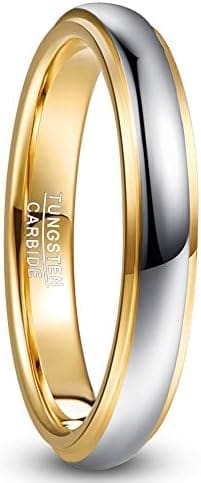 NUNCAD Anillo Hombre/Mujer Tungsteno Oro + Plata Ancho Exterior 4/6 mm Cómodo para la Boda, con Diseño Pulido y Cómodo, Vida Cotidiana y Hobby, Talla 9.25 a 29.75