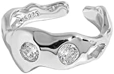 Anillos Abiertos de Plata de Ley 925, Anillos de circonio Micro Set de Superficie Irregular (Color : Silver)