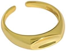 Saturey Anillos Abiertos de Plata de Ley 925, Anillos Lisos curvos geométricos, joyería de Fiesta for Mujer (Color : Gold)