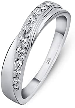 Amberta Anillo para Mujer en Plata de Ley 925 Alianza con Diseño Cruzado e Incrustraciones de Circonitas