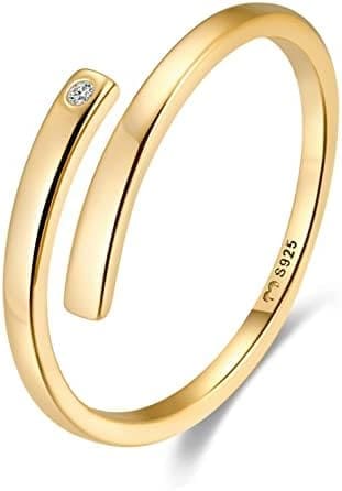 Anillos de mujer en plata de ley diseño abierto con un brillante. Anillo plata mujer con acabado plateado o dorado. Joyería mujer ideal para parejas, regalo para madres, amigas... Anillos para parejas