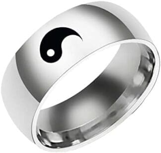 Epinki 8MM Anillos Pareja Boda, Anillo Tai Chi Yin Yang Negro Anillos Modernos de Acero Inoxidable