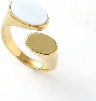 TRAGLO Anillo de Acero Inoxidable para Mujer, Anillos Abiertos de Esmalte de Piedra Natural Turquesa, Anillo Ancho de Color Dorado, joyería Femenina Vintage Bohemia
