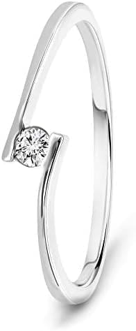 Miore Anillo solitario de compromiso en oro amarillo/blanco 9 quilates 375/1000 con diamante natural talla brillante de 0,05 quilates