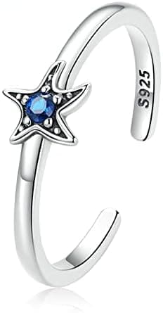 Saturey Anillos Abiertos de Plata de Ley 925 con Estrellas de mar, joyería for Mujer.