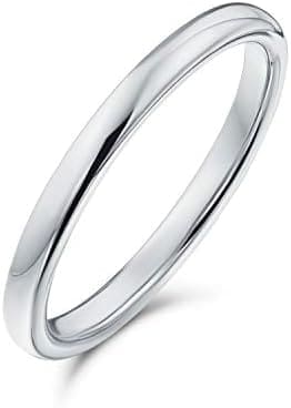 Bling Jewelry Minimalista Delgado Apilable Cúpula Parejas Titanio Anillo De Boda Para Hombres Para Mujeres Pulido Tono Plata 2Mm