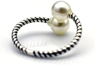 Saturey Anillos de espoleta de Doble Perla de Plata de Ley 925, Anillos Ajustables for Mujer (Color : PS30005)