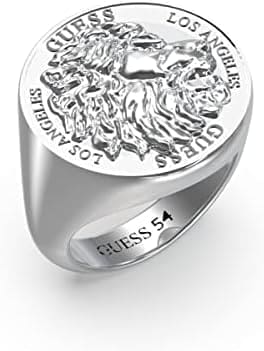GUESS Colección LION KING. Anillo de acero inoxidable para hombre, plateado, el regalo para hombres con estilo.