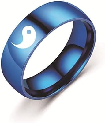 YAHOYA 8mm Yin-Yang Anillo de Pareja Tai Chi Ocho diagramas Símbolo Anillo Joyería de Acero Inoxidable para Hombres Mujeres Anillo de Pareja Tamaño 6-12 - Imagen 5