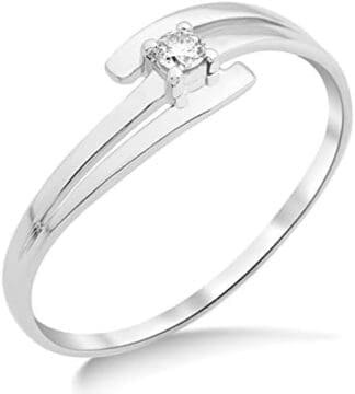 Miore Anillo solitario para mujer con diamante de oro blanco de 9 quilates / 375 diamante brillante 0,05 quilates