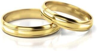 JC Trauringe Par de alianzas de plata 925, chapado en oro, anillos de compromiso únicos de ancho 4,0 mm, anillos de pareja con grabado en elegante caja, 2 anillos de boda, anillo de hombre y anillo