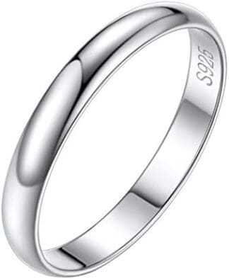 Silvora 2/3/5mm Ancho Anillos Pareja Antiestrés de Promesa Amistad Plata de Ley/Oro Rosado, Anillos Lisos Apilables para Dedos Puede Poner Nombres, Tamaños de Anillo 7-27