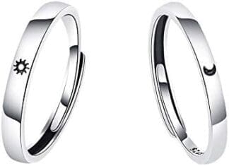 Rongchuang Anillo de Pareja en Plata 925 para Mejor Amigo, Anillos con Patrón de Sol Y Luna Anillos de Pareja Pulido de Cobre Anillo de Amantes Ajustable para Novia Novio