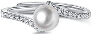 HCMA Anillos de Perlas de Moda Joyas de Plata 925 con Piedras Preciosas de circón Anillo de Dedo Abierto Accesorios Finos para Regalo de Fiesta de Compromiso de Boda