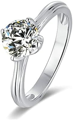 KnSam Mujer Anillo, Flor Cruzada Plata Circón Anillo De Bodas Oro Blanco