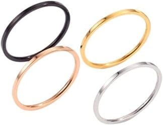 NUNCAD 4pcs 1mm Anillo Minimalista Apilable Negro/Plateado/Dorado Rosa/Dorado de Acero Inoxidable Mujeres Simplicidad Pulido Confort Fit para Vida Joyería Accesorios Talla 9.25-22
