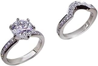 Yowablo Anillo de plata hueca con circonia cúbica de amor para novia, anillo de compromiso completo con circonita, anillo solitario 6, 10 joyas de plata para mujer 925 anillos
