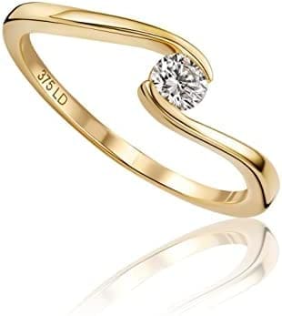 Miore Lab Diamonds-Diamantes creados en Laboratorio: anillo de compromiso solitario en 4 garras en oro blanco/oro amarillo de 9 kilates 375, con diamante creado en laboratorio 0,16 quilates