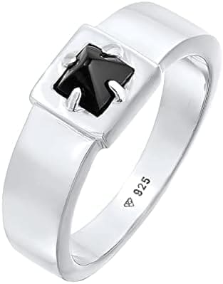 Kuzzoi Anillo de plata de ley 925 con sello de piedra de ónice, anillo de plata de ley 925 pulida con piedra preciosa de 5 mm, color negro, anillo para hombre de talla 60-66, 0612661721